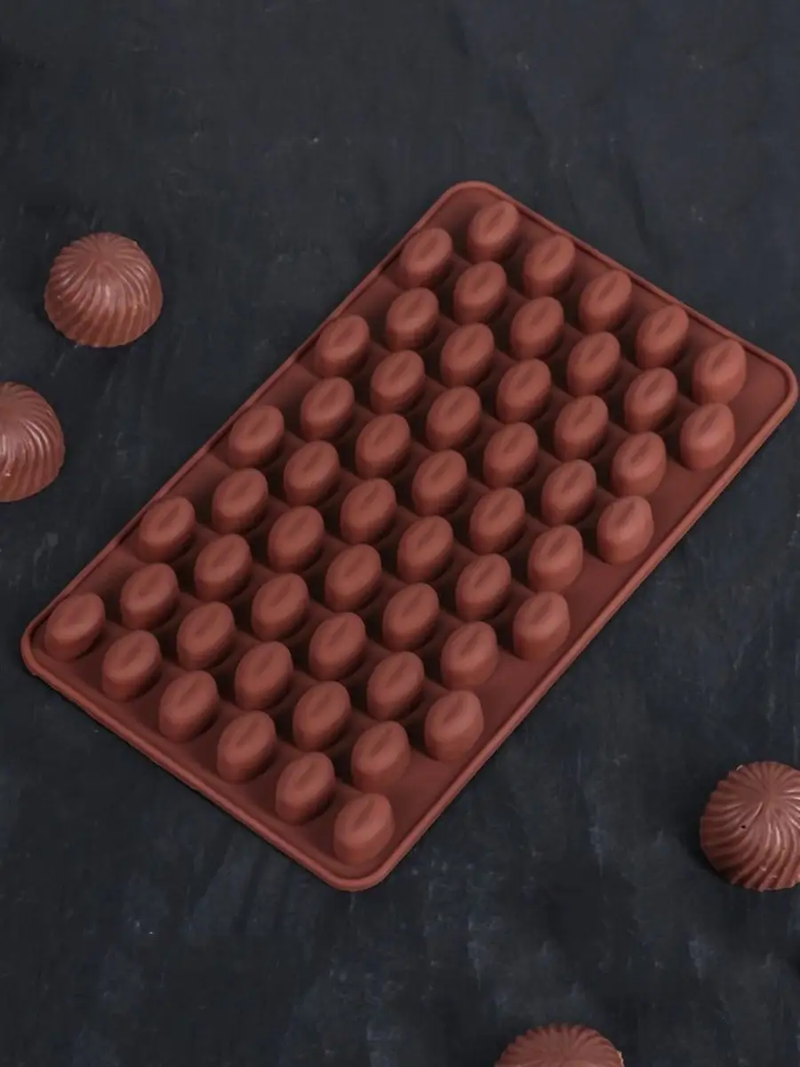Форма силиконовая для шоколада "Кофейные зерна" 55 ячеек