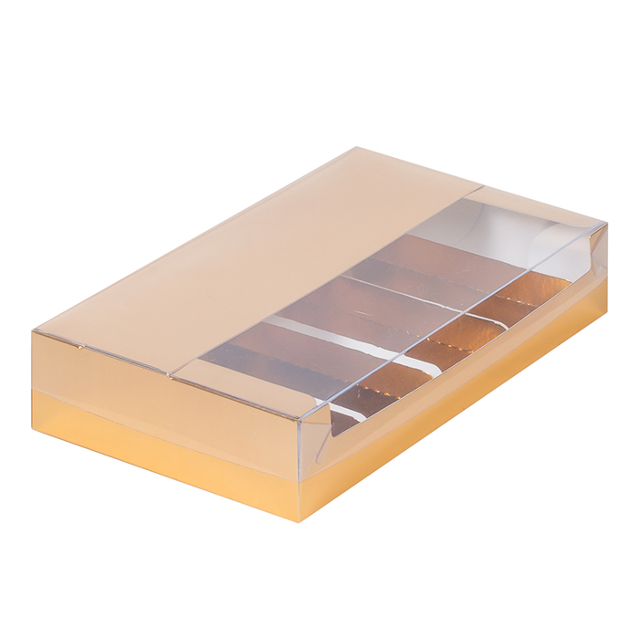 Коробка для эклеров и эскимо с пластиковой крышкой 250*150*50 мм (5) (золото)