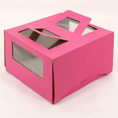 Коробка для торта с ручками розовая 30*30*h20см