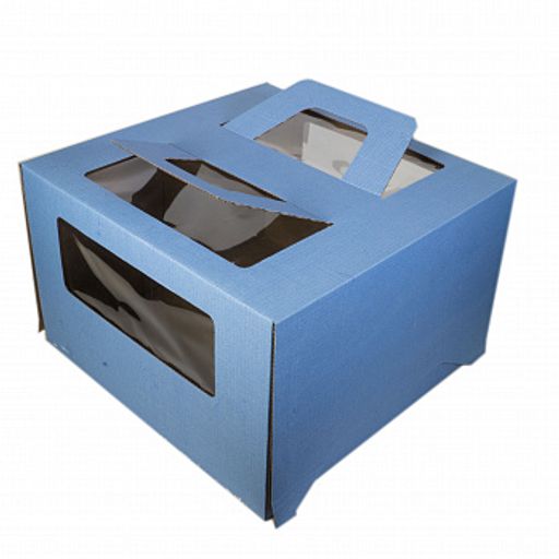 Коробка для торта с ручками голубая 30*30*h20см