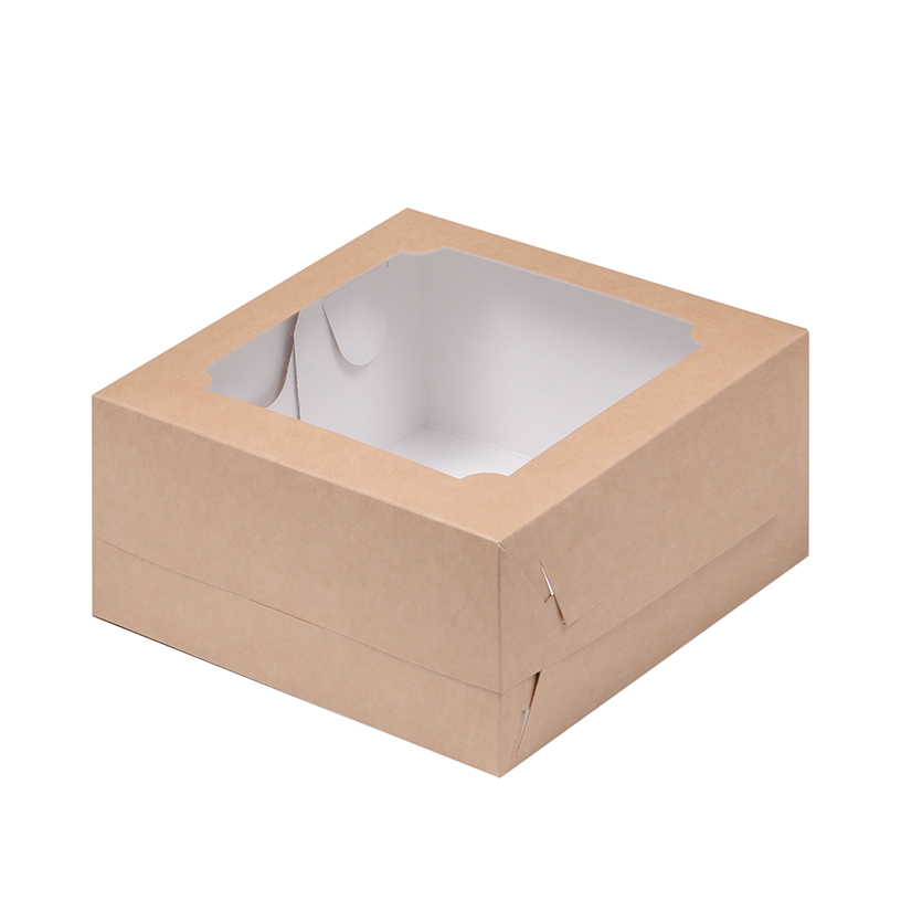 Коробка для бенто-торта с окном 120*120*80 мм (крафт)