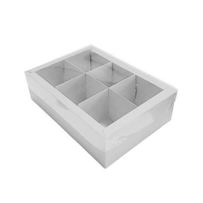 Коробка под ассорти десертов с пластиковой крышкой, серебро 240*170*70мм*6ячеек