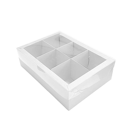 Коробка под ассорти десертов с пластиковой крышкой, белая 240*170*70мм*6ячеек 