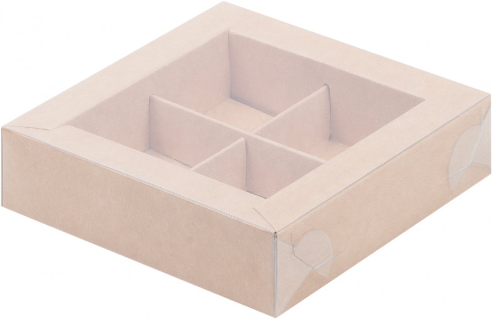 Коробка для конфет 4шт с вклеенным окном  120*120*30  (крафт)