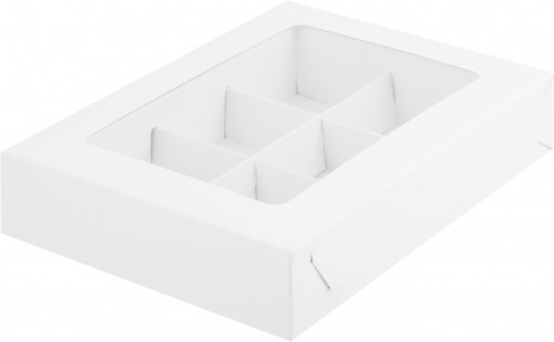 Коробка для конфет 6шт с вклеенным окном белая 155*115*30