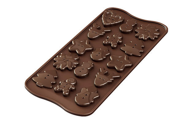 Форма силиконовая для изготовления конфет "Рождественские шоколадные пуговицы Scg41" 35*35*h6мм,15яч