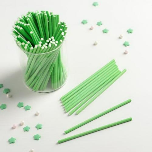 Бумажные палочки для  кейк попсов 4*200мм*100шт, зеленый