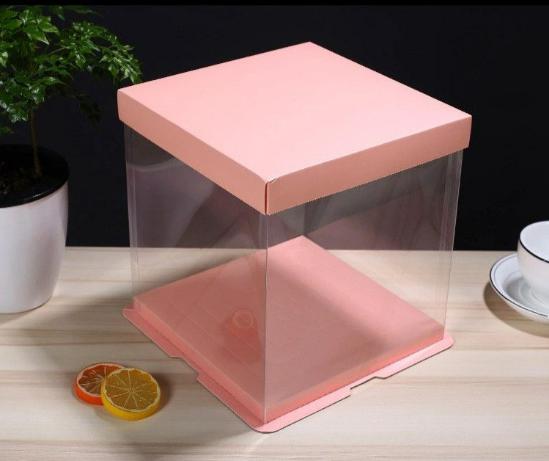 Упаковка квадратная для торта 22*22*30 розовая