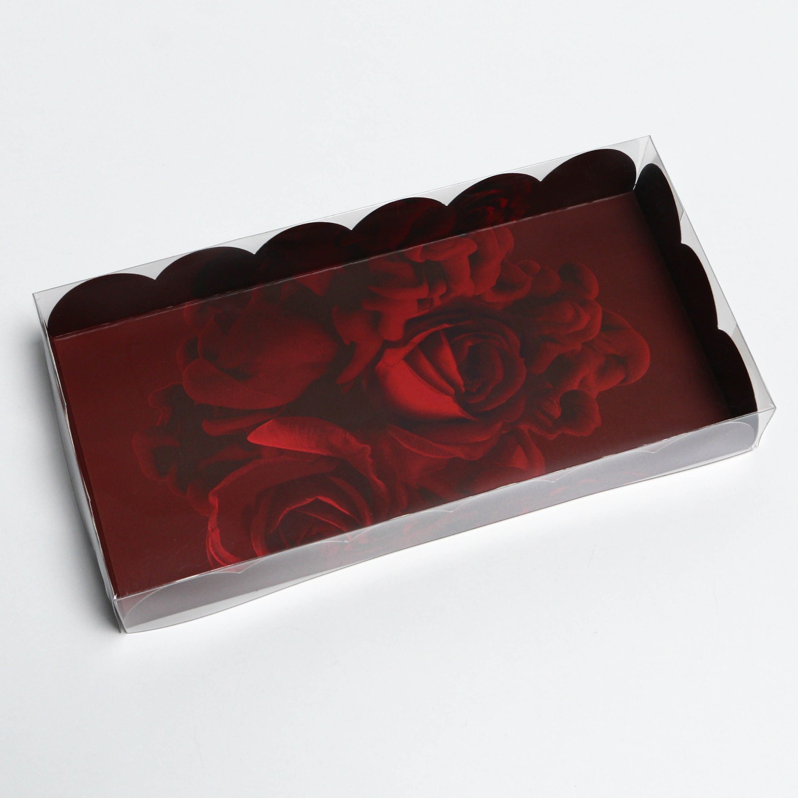 Коробка для кондитерских изделий с PVC крышкой "Розы",10.5*21*3см.1уп*10шт