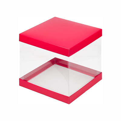 Коробка для торта с прозрачными стенками, КРАСНАЯ МАТОВАЯ, (260*260*280 ммупак.25шт)