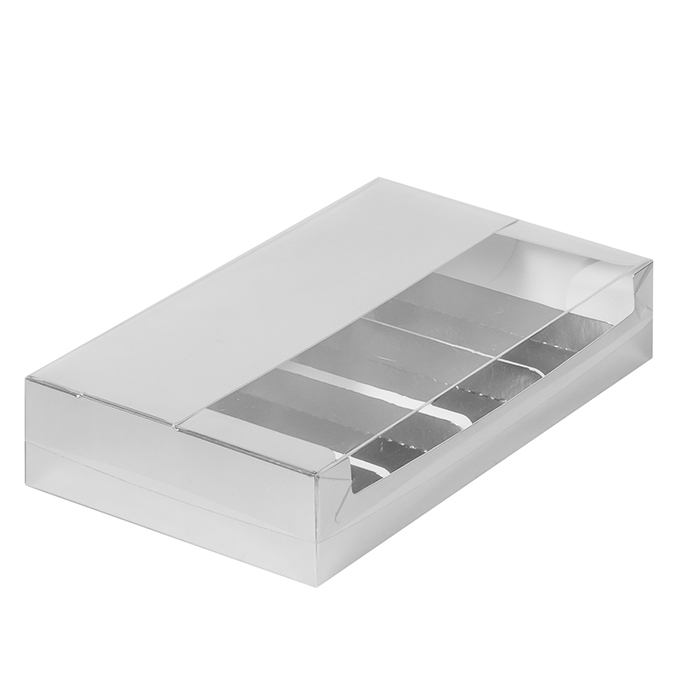 Коробка для эклеров и эскимо с пластиковой крышкой 250*150*50 мм (5) (серебро)