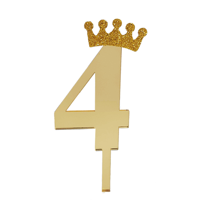 Топпер акриловый цифра "4" с короной и блеском