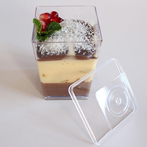 Стаканчик пластиковый одноразовый для десерта "Квадрат с крышкой" H76mm, 200мл