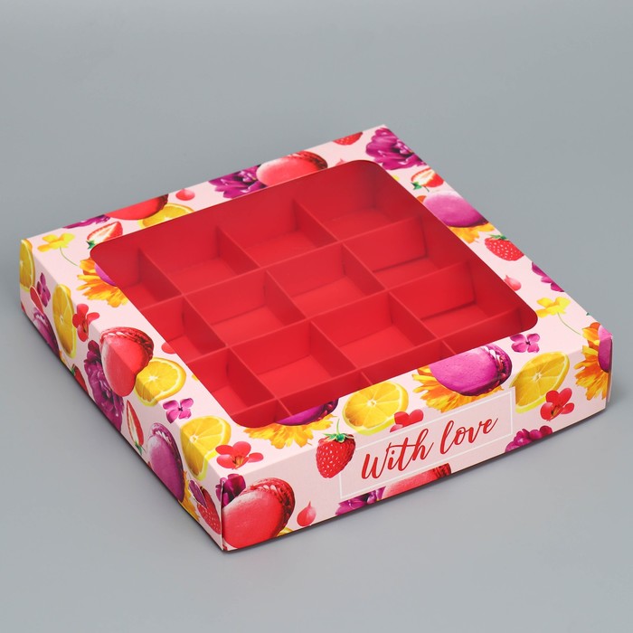 Коробка для конфет 16 "With love", 18.9*18.9*3.8см
